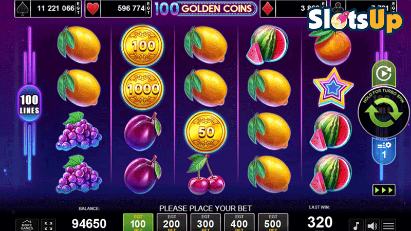 100 Golden Coins Paytable Main Screen