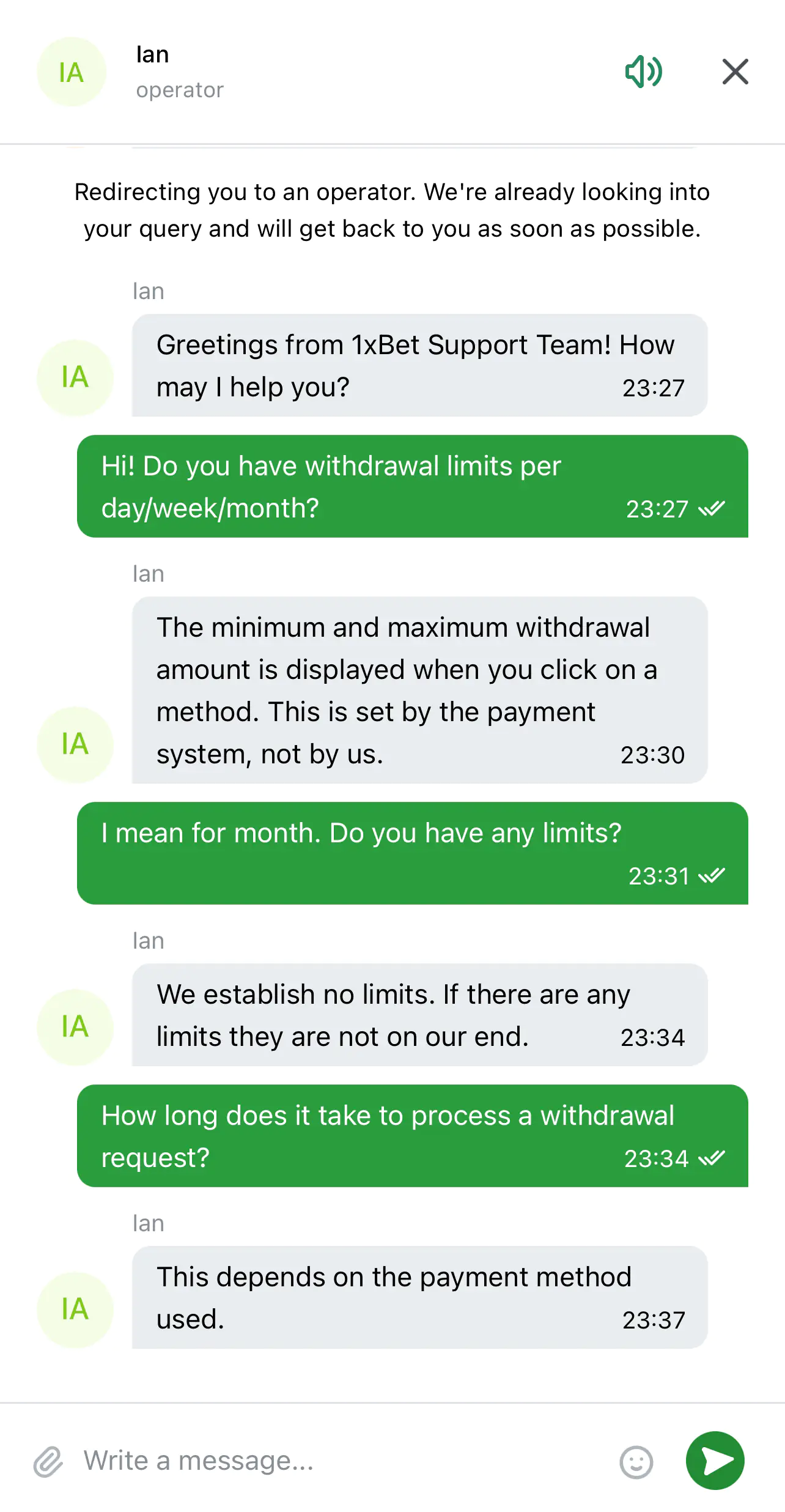 1xBet Customer Support 2