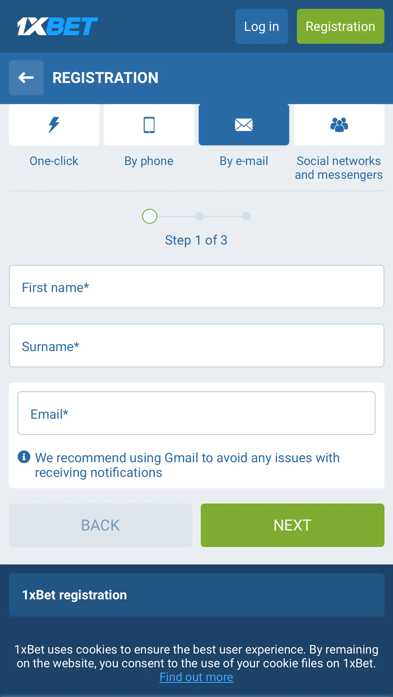 1xBet Registration 4