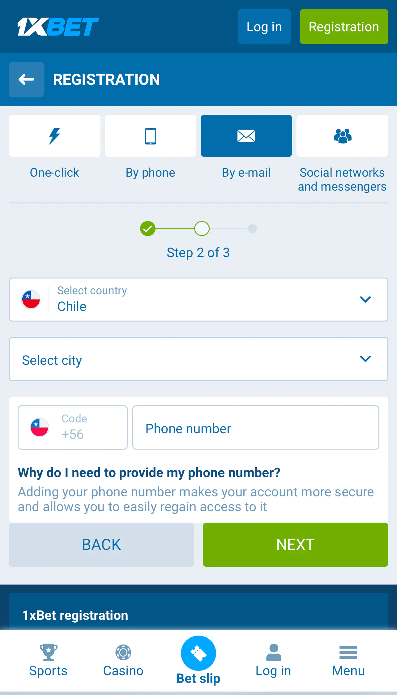 1xBet Registration 5