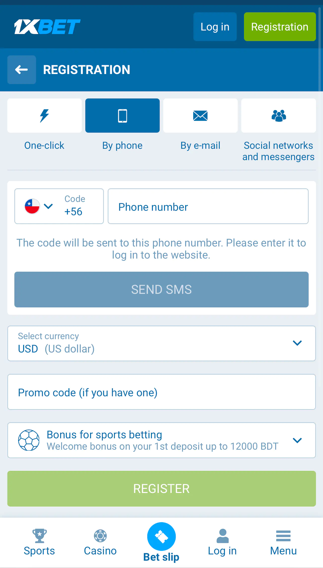 1xBet Registration 2