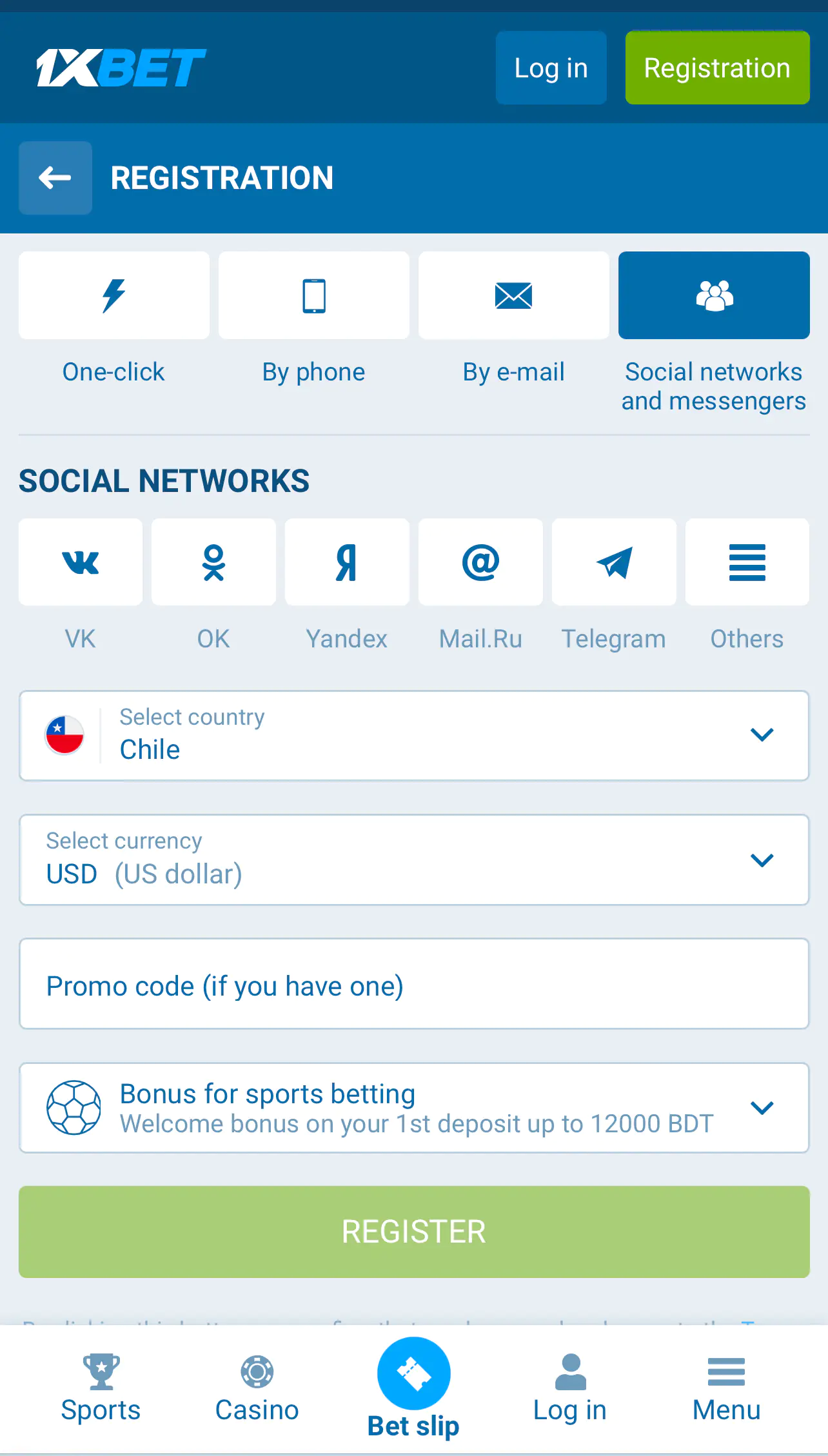 1xBet Registration 3