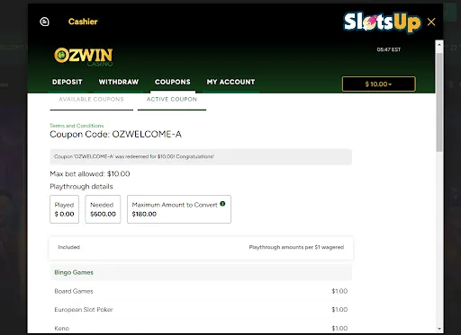 Ozwin Casino Sign Up Bonus 2