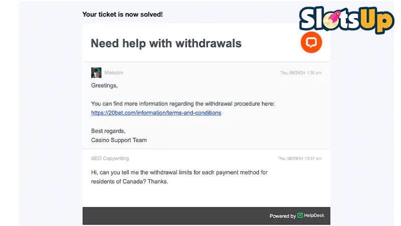 20bet Casino Customer Support