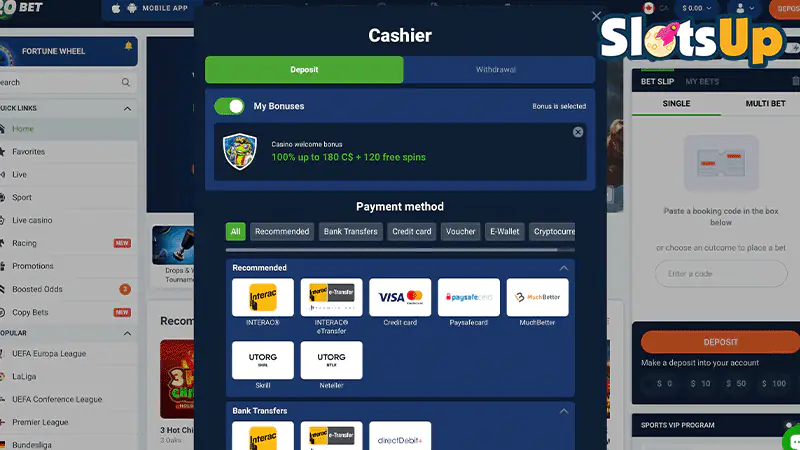 20bet Casino Deposit Methods