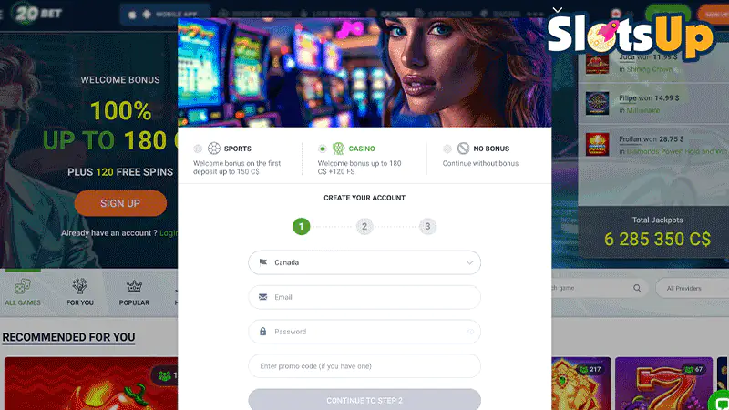 20bet Casino Login Step 2