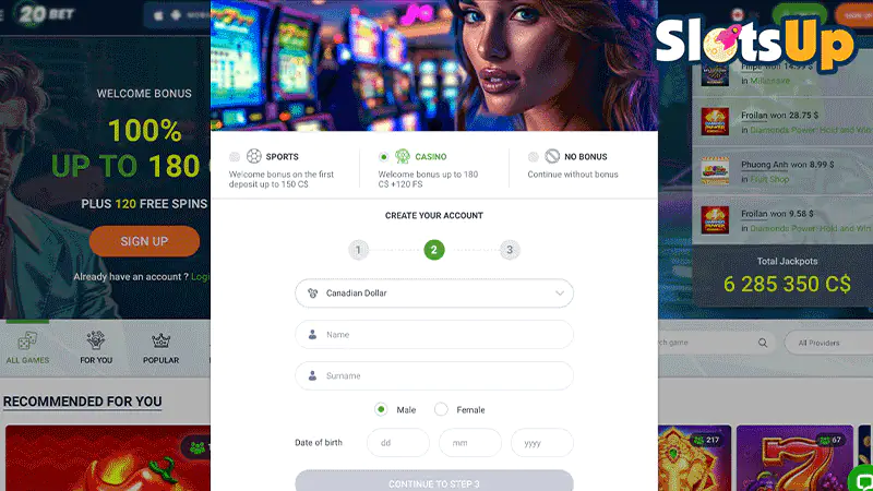 20bet Casino Login Step 3