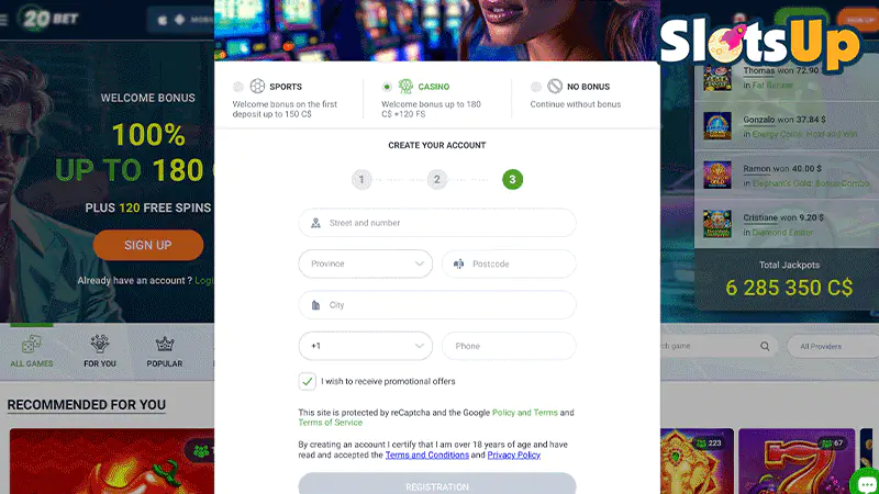20bet Casino Login Step 4