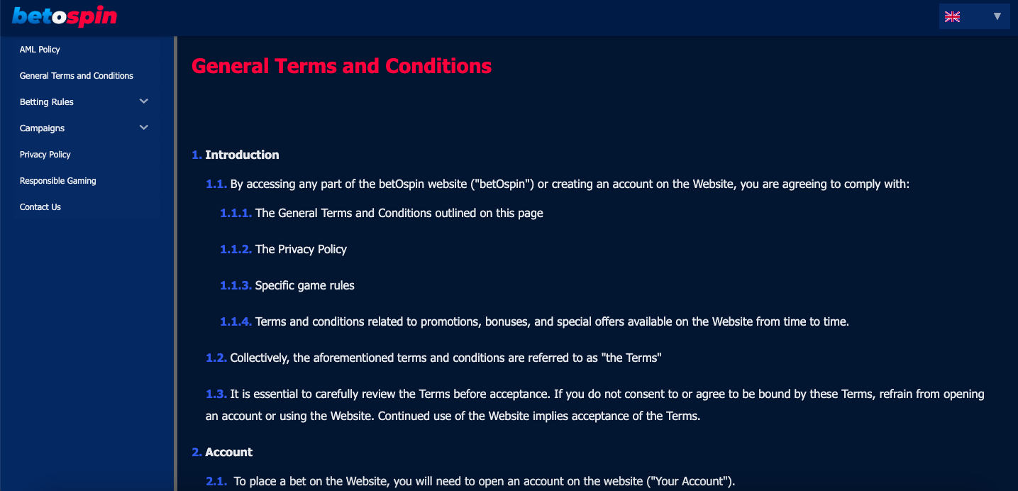 BetOspin T&C Screen 2