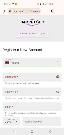 JackpotCity SignUp Step3