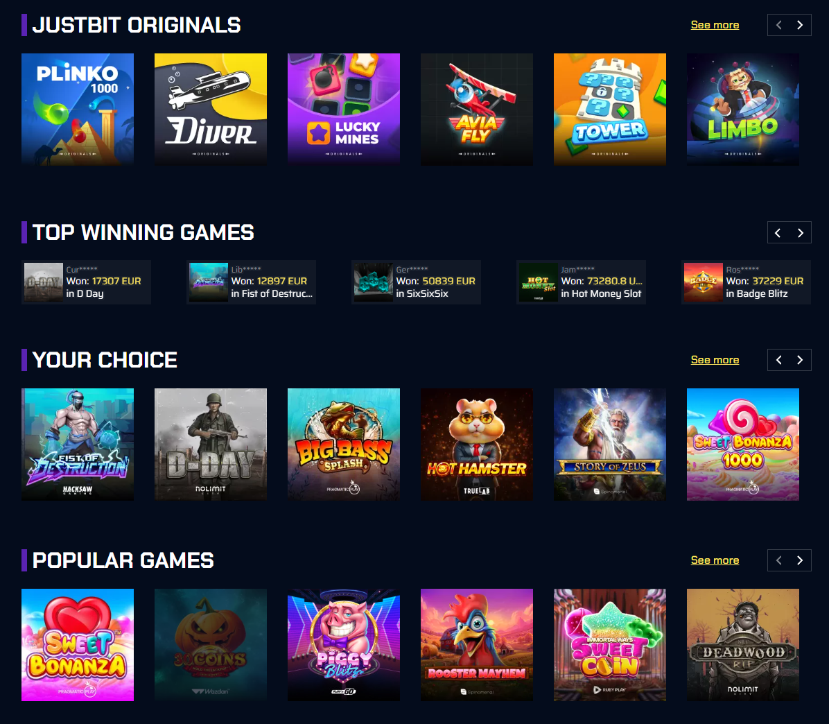 JustBit Casino Games