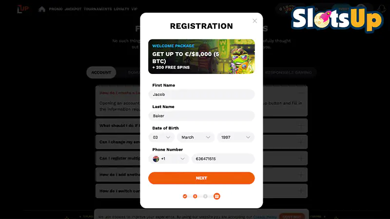 LevelUp Casino Sign Up Screen 2