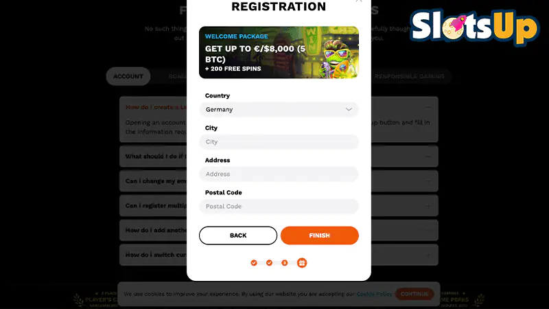 LevelUp Casino Sign Up Screen 3