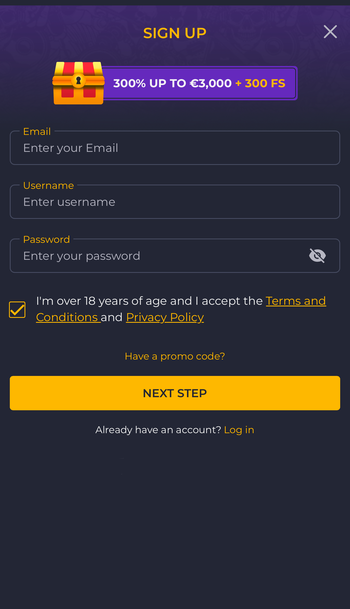 Rolling Slots Registration Step1