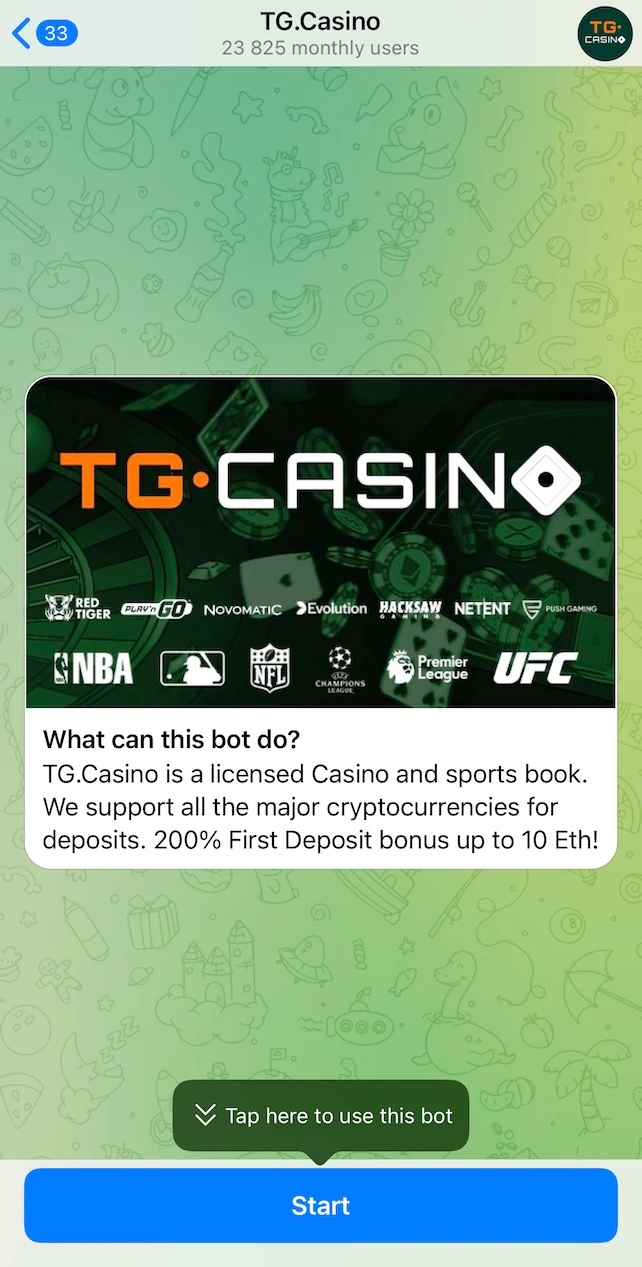 Telegram Casino Sign Up Step 1