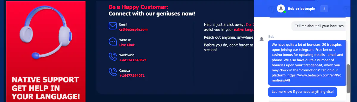 BetOspin Casino Support