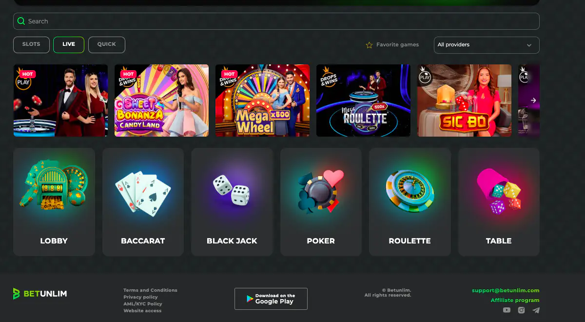 betunlim Live Games
