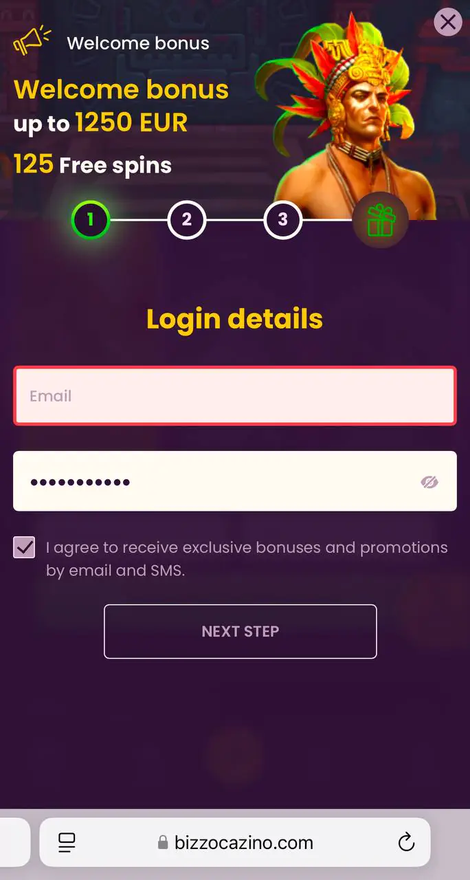 Bizzo Sign Up Step 2