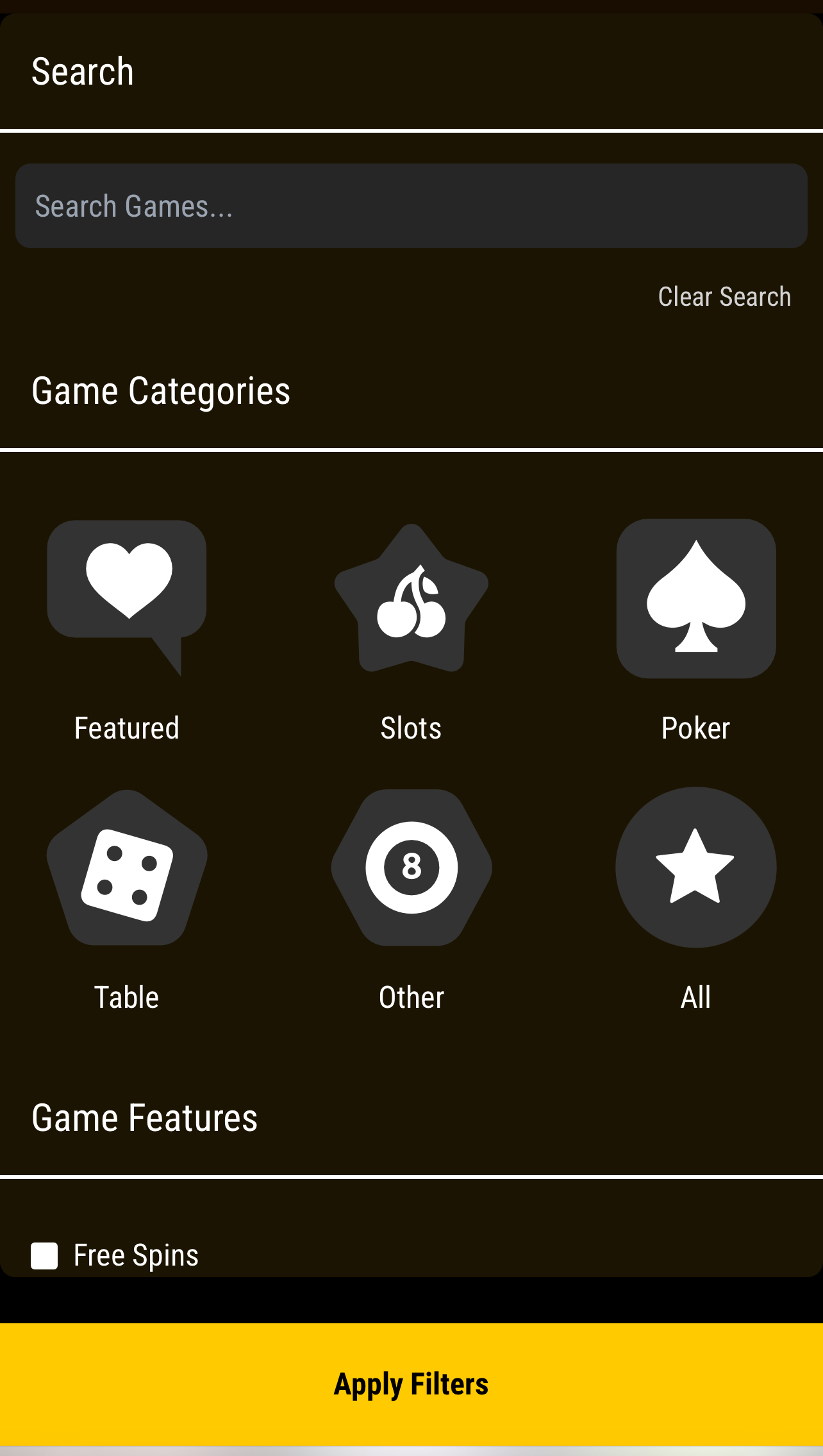 Grand Rush Casino Game Filters