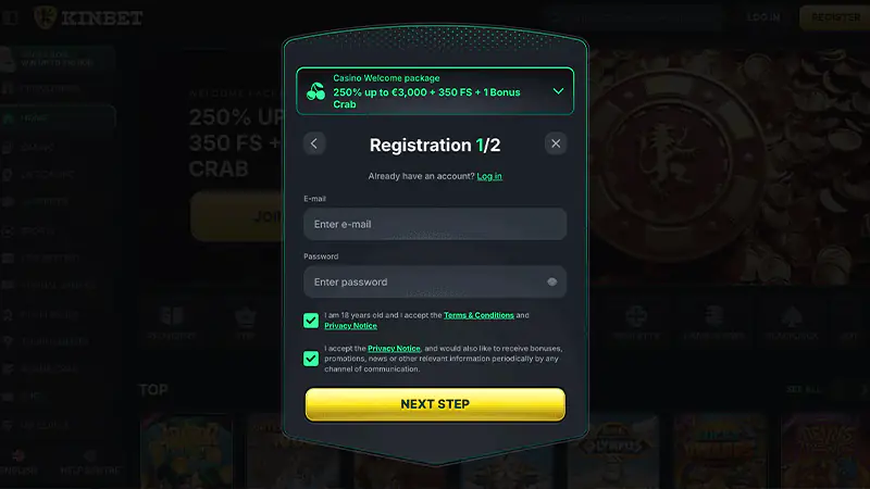 KinBet Casino Sign Up Screen 3