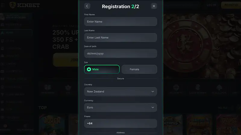 KinBet Casino Sign Up Screen 4
