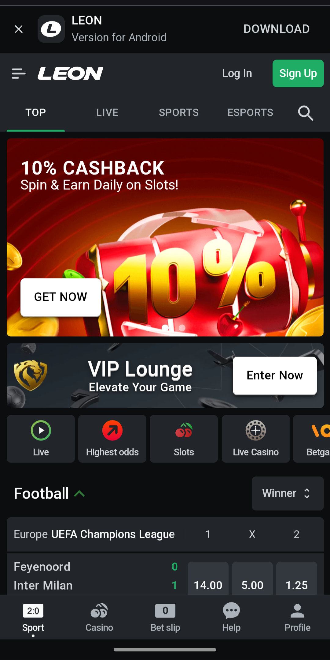 LeonBet Casino Mobile Version Andoroid