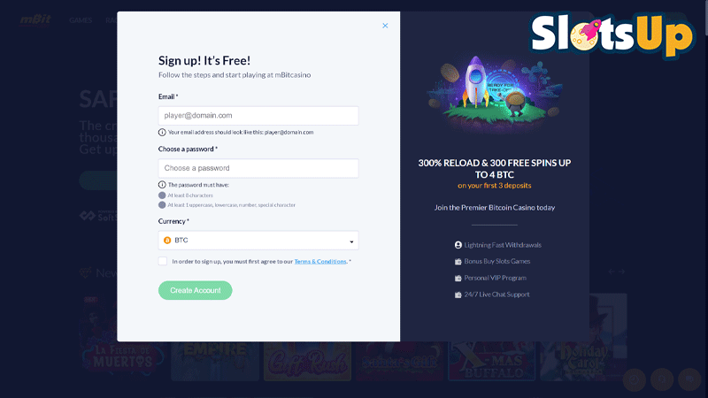 mBit Casino Login Page