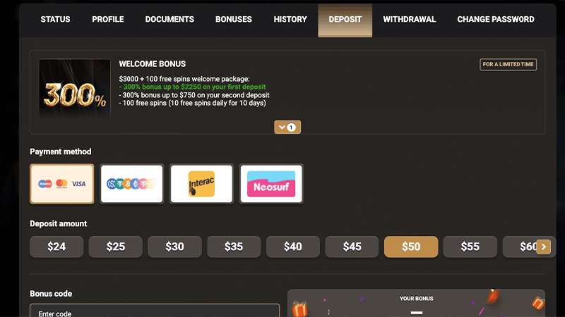 MegaWin Casino Deposit Methods