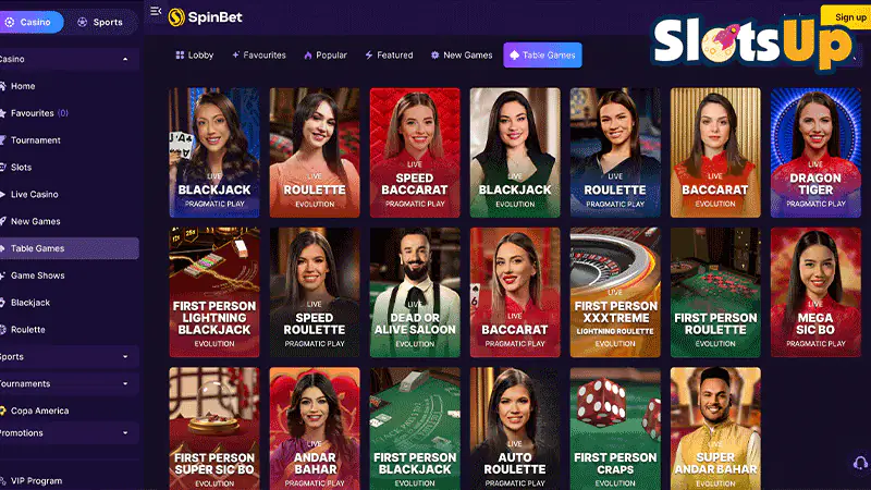 spinbet Table Games