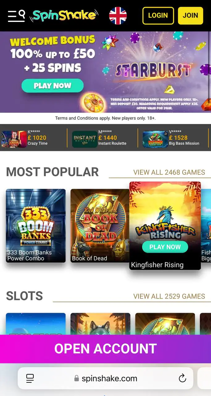 SpinShake Casino Sign Up Step 1