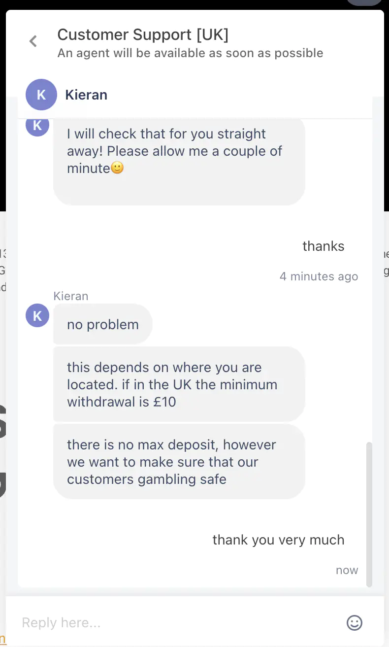 SpinShake Casino Customer Support Screen 2