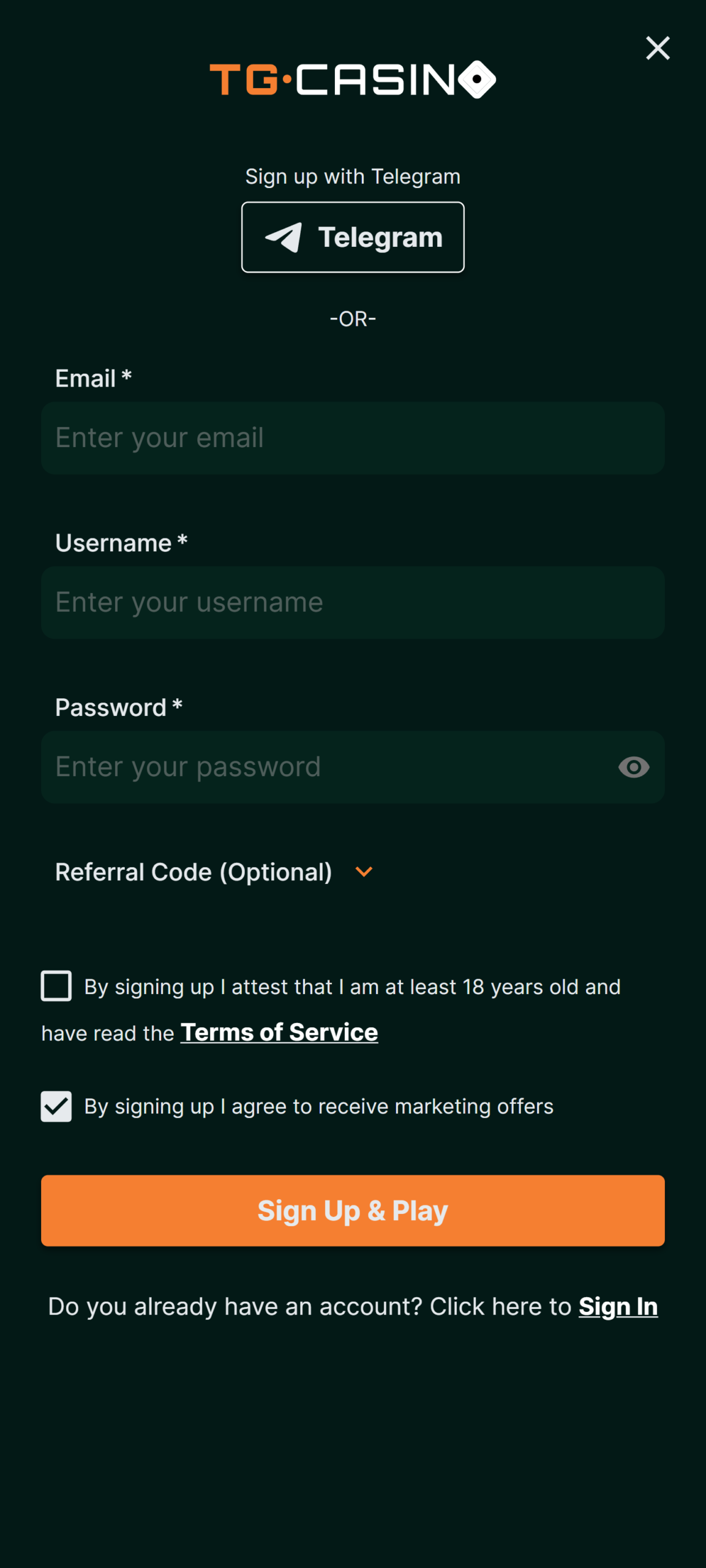 TG.Casino Registration 1