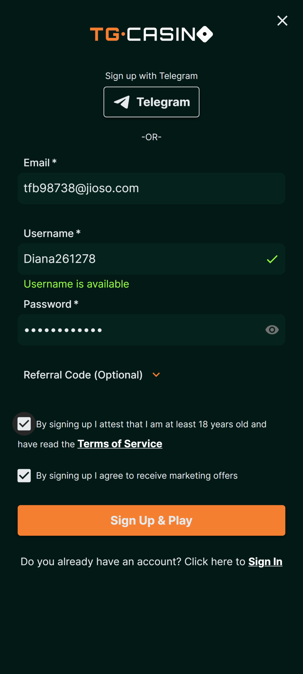 TG.Casino Registration 2
